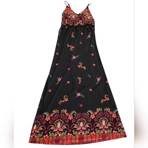 White Birch Black & Coral Floral Maxi Dress | Spaghetti Straps | Women's Small